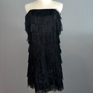 ANN TAYLOR BLACK TULLE FRINGE STRAPLESS COCKTAIL FORMAL DRESS - FLAPPER - NWT -6